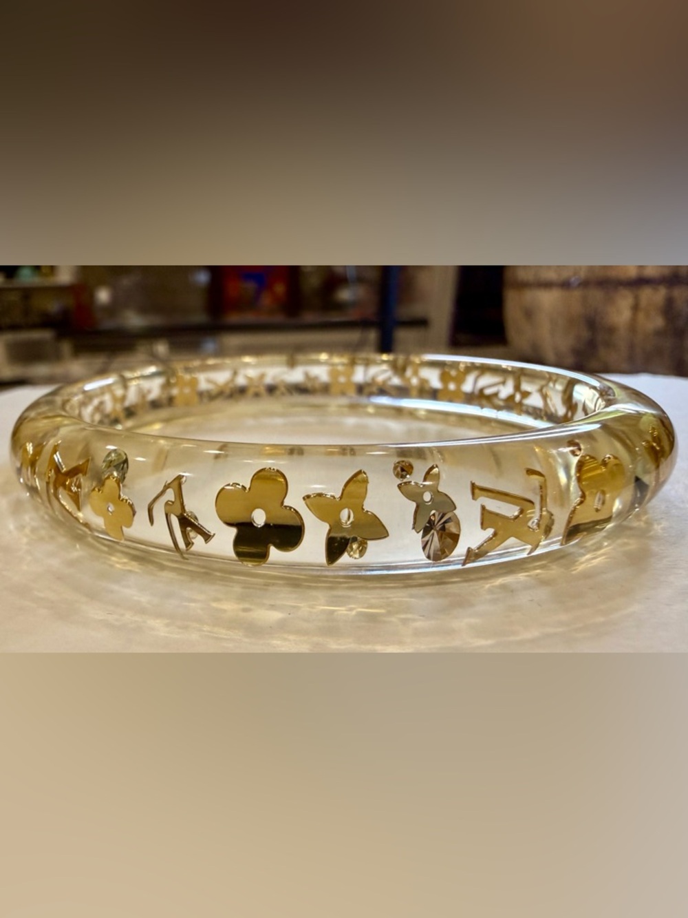 Louis Vuitton Clear Resin Inclusion Monogram Bangle Bracelet - Picture 6 of 10
